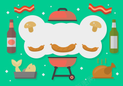 BBQ食材可爱儿童画风格BBQ海报卡通背景素材高清图片