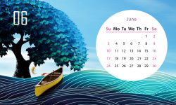 6月份2018年清新手绘山水风景地产通用台历6月份高清图片