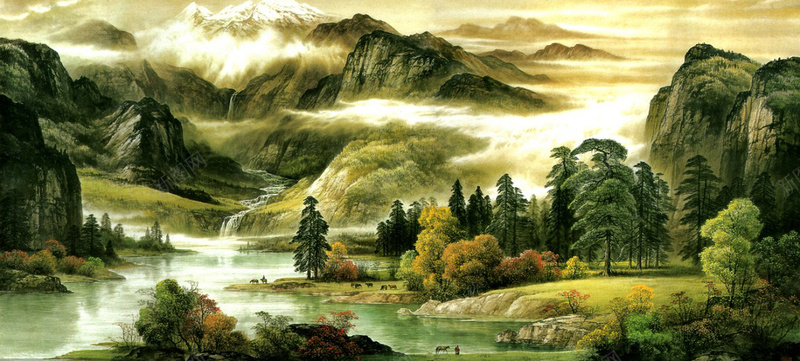 山水风景画背景