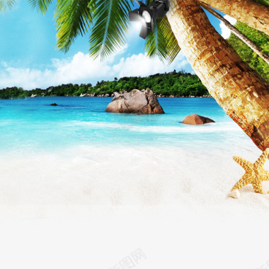 蓝色海边沙滩主图背景背景