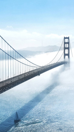 铁索桥蓝色大海铁索桥手机端H5背景高清图片