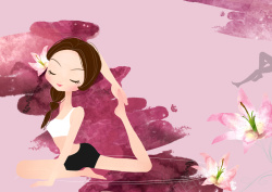 瑜伽花纹手绘瑜伽女孩插画百合花纹背景模板高清图片