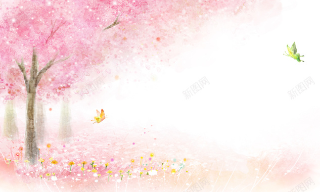 手绘粉色树木背景背景