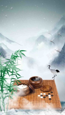 灰色围棋中国风PSD分层H5背景素材背景