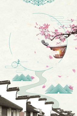 中国风古镇旅游海报背景模板背景