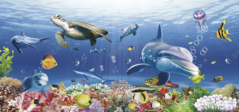 卡通背景jpg设计背景_88icon https://88icon.com 卡通 海底世界 海龟 鲨鱼 泡泡 生物 海藻 礁石 植物 海报banner 童趣 手绘