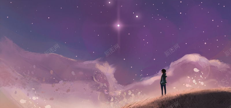 夜空中的星星插画jpg设计背景_88icon https://88icon.com 星星紫色 背景星空 蓝色草地 插画 星云 流星紫色 背景背影 银河银河