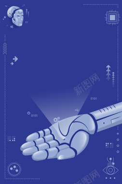 蓝色扁平智能机器人线框背景背景