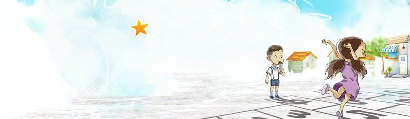 夏日儿童雪糕天空跳格子海报背景背景