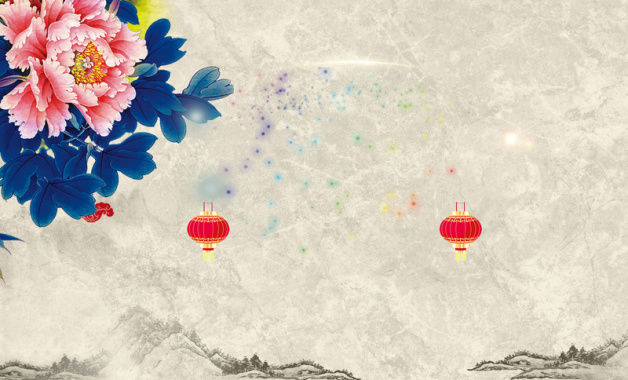 中国风牡丹水墨风格展板背景素材背景