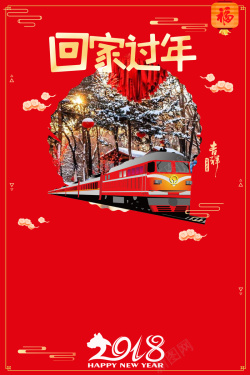 2015年回家过年红色创意简约火车海报背景高清图片