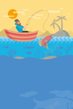 清新时尚海边钓鱼比赛海报背景素材背景