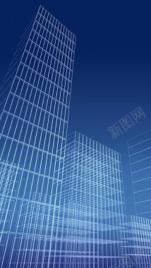 深蓝色大楼框架背景图背景