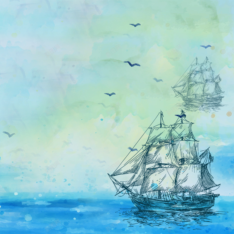 蓝色渐变手绘水彩大海帆船海鸥psd设计背景_88icon https://88icon.com 蓝色 渐变 手绘 水彩 大海 帆船 海鸥 蓝色渐变 手绘水彩