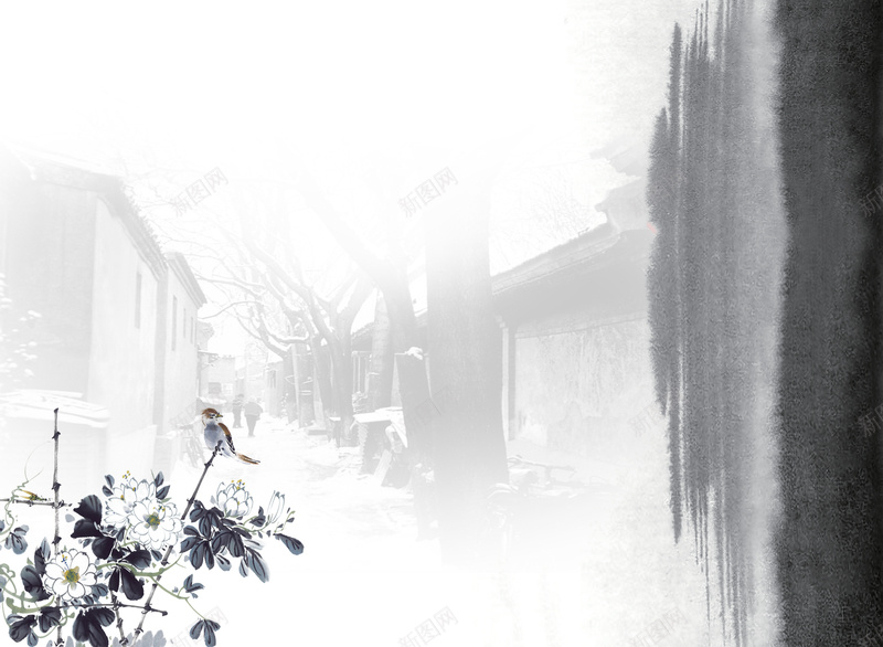 花样年华古镇水墨展板背景素材psd设计背景_88icon https://88icon.com 花样年华 村庄 梅花 黑白 水墨展板 倒影 古镇 水墨 展板 背景 稳重 中国风