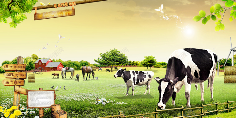 牧场动物围栏绿草地背景素材背景