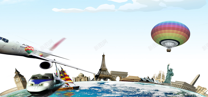 说走就走旅游海报psd设计背景_88icon https://88icon.com 一场说走就走的旅行 畅游世界 旅行 环游 蓝色 说走就走 飞机 热气球 建筑