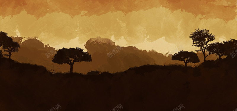 手绘水彩风景画背景图jpg设计背景_88icon https://88icon.com 暗色调 水彩画 手绘 树林 风景 海报banner 卡通 童趣