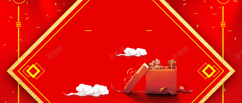 新年年货节几何简约红色banner背景