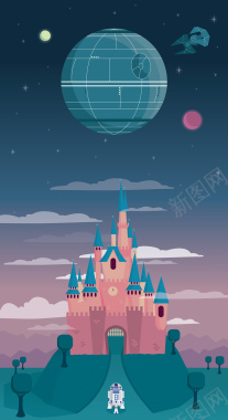 卡通城堡星球插画背景背景