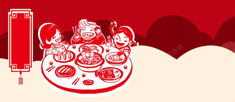 春节几何扁平红色淘宝海报背景背景