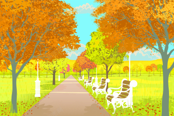 矢量素材秋季公园风景背景素材背景