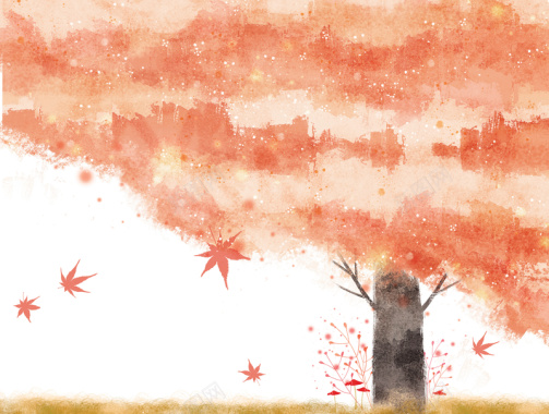 红色手绘树木背景背景