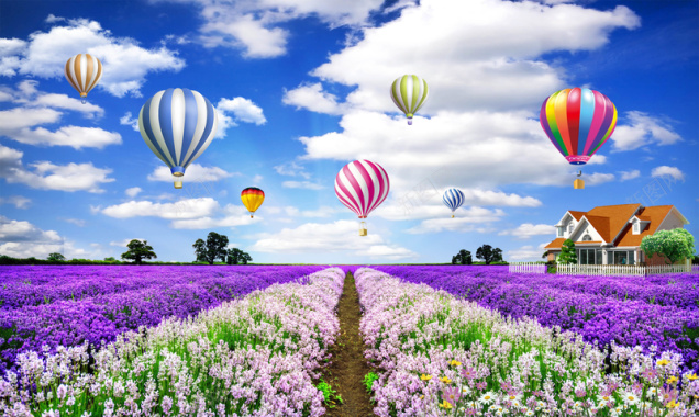 紫色梦幻热气球背景素材背景