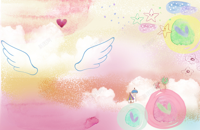 手绘粉色爱心心形印刷背景psd设计背景_88icon https://88icon.com 心形 手绘 爱心 粉色 翅膀 唯美 水彩 印刷背景 卡通 童趣