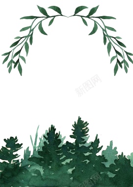 美式手绘水彩森林水墨森林贺卡绿色海报背景背景