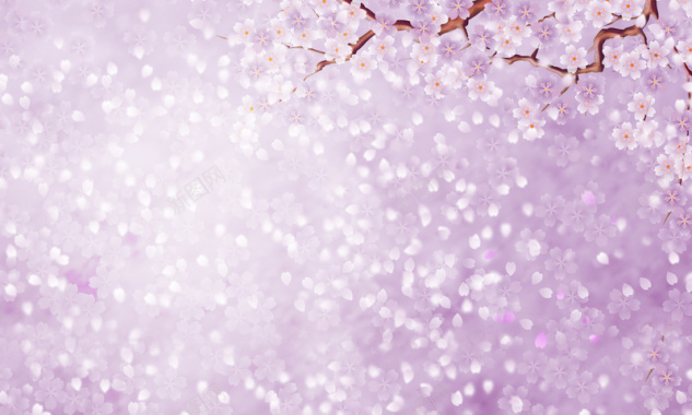 梦幻桃花花雨紫色背景素材背景