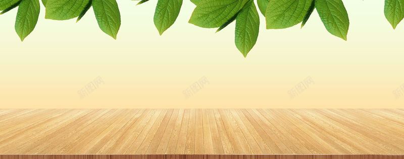清新木板绿叶美食健康背景背景