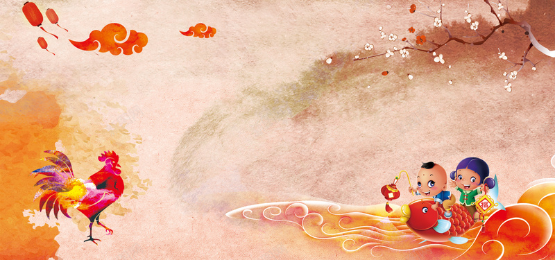 鸡年春节中国风棕色banner背景背景