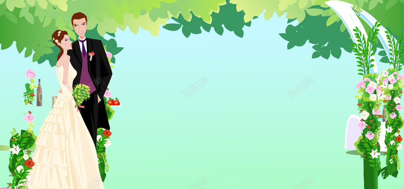 西式婚礼渐变绿色banner背景psd设计背景_88icon https://88icon.com 西式婚礼 小清新 婚庆 婚礼 结婚 文艺 简约 渐变 手绘 卡通 叶子 花 素材 背景 广告 设计