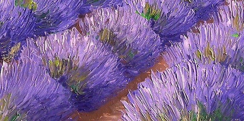 法国田园风油画手机H5背景jpg设计背景_88icon https://88icon.com 天空 云朵 薰衣草 建筑 远山 H5 h5