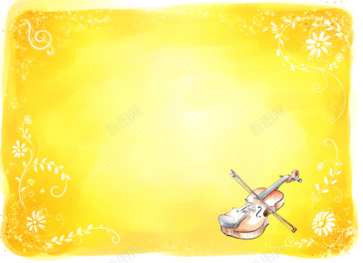 手绘黄色小提琴背景背景