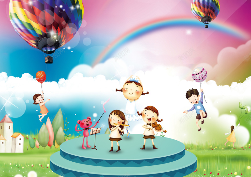 童趣舞台热气球背景jpg设计背景_88icon https://88icon.com 童趣背景 舞台背景 热气球 儿童