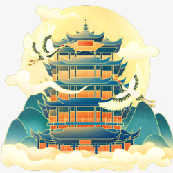 春节中国风传统现代建筑黄鹤楼中式素材