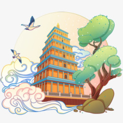 春节国庆中国风建筑大雁塔中式素材
