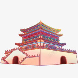 中秋国庆中国风建筑钟鼓楼小食光素材