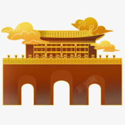 金边中国风氛围向插画宫殿插画国潮风素材