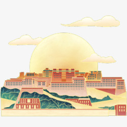 春节中国风传统现代建筑布达拉宫插画国潮风素材