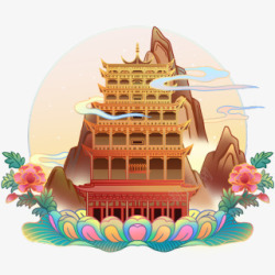春节国庆中国风建筑莫高窟小食光素材