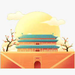 中国风城市传统现代建筑插画小食光素材