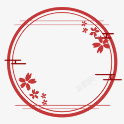 中国风古风中式红色圆形边框纹理装饰透明图案素材