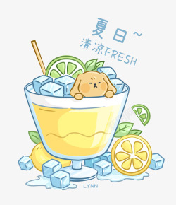 夏日美食饮品插画Lynn请你喝冰柠檬茶插画  食物素材