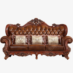 广亨欧式头层真皮沙发123组合实木美式奢华别墅古典套装客厅家具民国素材
