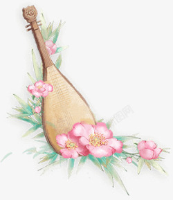 粉色花朵琵琶传统乐器素材