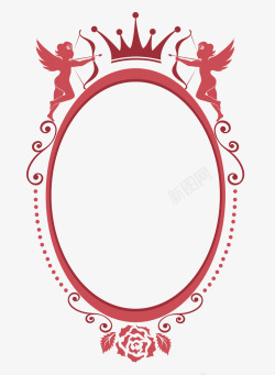 红色丘比特皇冠花纹装饰复古椭圆边框素材