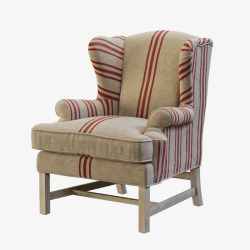 英式风格红色条纹扶手沙发椅3D模型OBJFBXMAX 设计资源素材